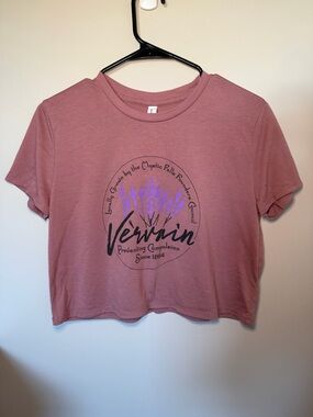 Vampire Diaries Dusty Rose Crop Tee with Lavender Graphic